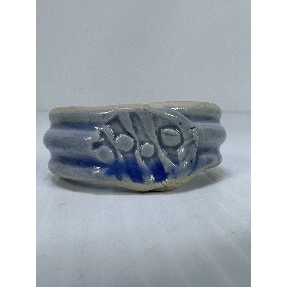 Handmade Pottery Napkin Rings Set of 4 Natural with Blue Accent